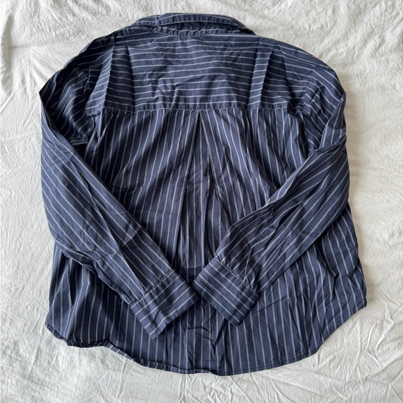 Navy Striped Women's Button Down Shirt - Picture 4 of 4